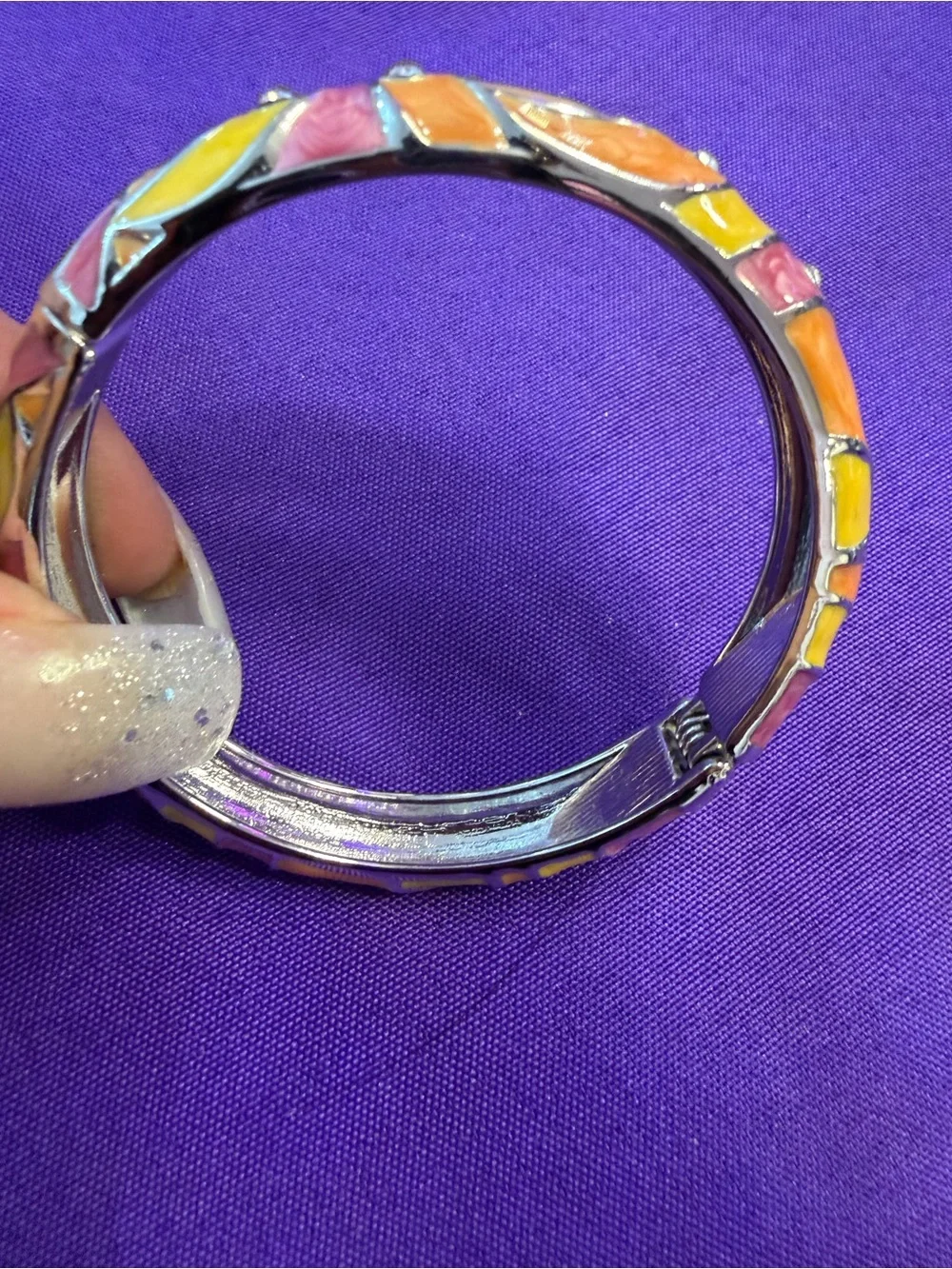 Park Lane Sunset Bracelet Enamel Crystal Hinged Bangle Pink Orange Yellow